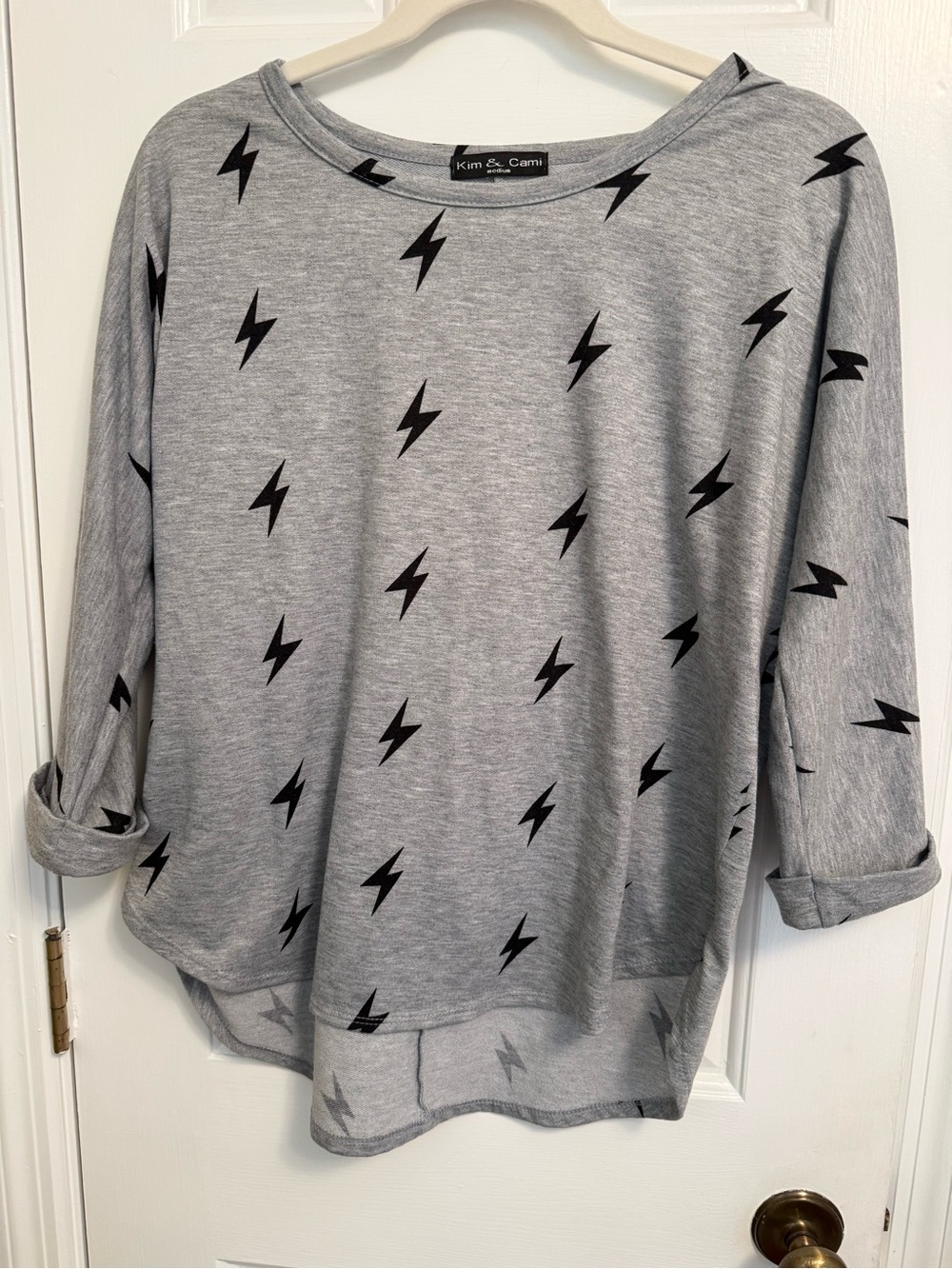 Kim & Cami Gray Tee with Black Lightning Accent